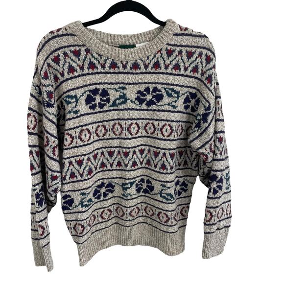 Vintage Northern Reflections Cream Red Blue Floral Wool Knit Sweater Size Small - Picture 1 of 5